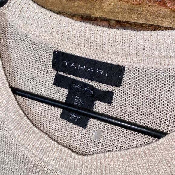 Tahari 100% Linen Beige Button Shoulder Pullover Knit Sweater Women's Size Large - Picture 4 of 6